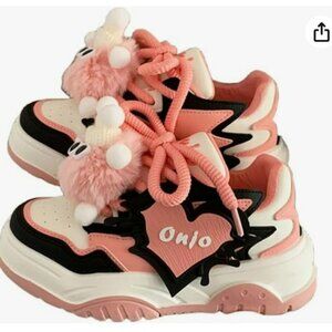 Cute Heart Platform Shoes, Pink Chunky Sneakers, Thick Soled Shoes for Women